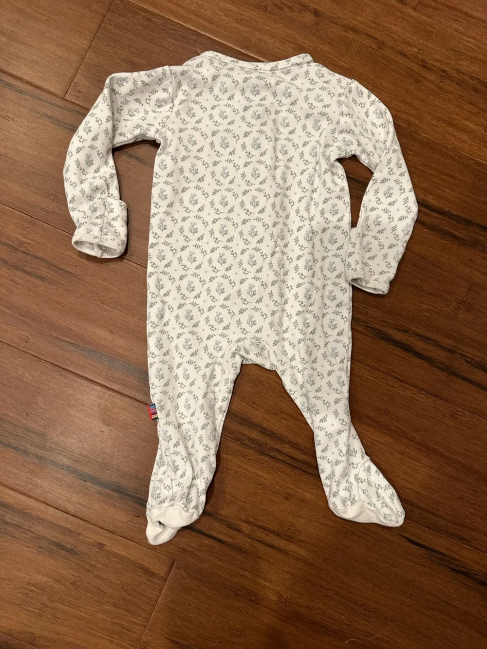Magnetic Me Cream Footed One-Piece with Gray Leaf Print